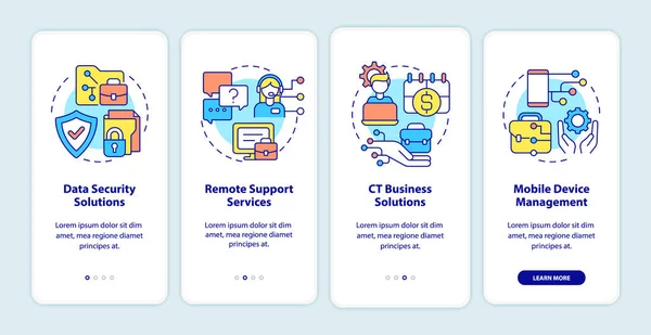 Servizi Informatici Schermo Dell App Mobile Onboarding Aziendale Passaggio Passi — Vettoriale Stock