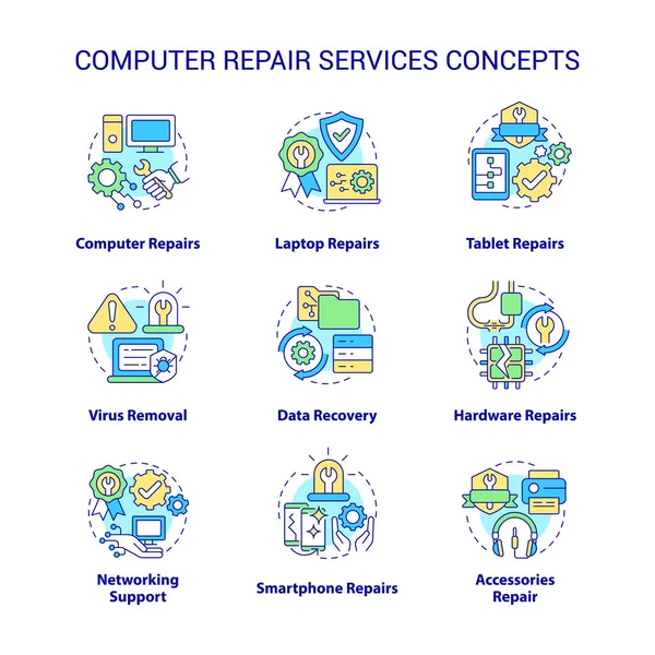 Computer Repair Service Concept Icons Set Problem Resolve Idea Thin — Stock Vector