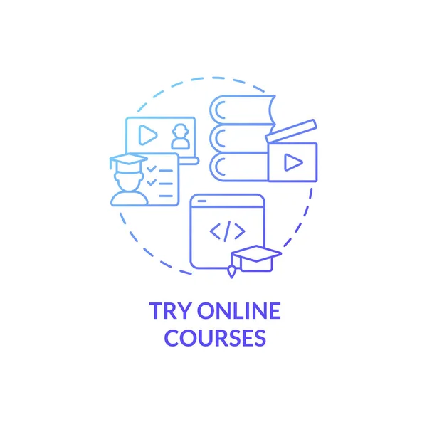 Probeer Online Cursussen Blauw Gradiënt Concept Icoon Afstand Leren Programmeren — Stockvector