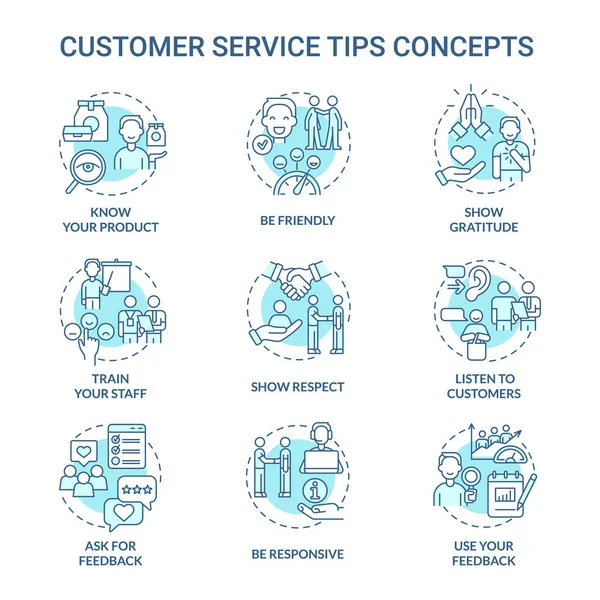 Customer Service Tips Turquoise Concept Icons Set Marketing Commerce Idea —  Vetores de Stock