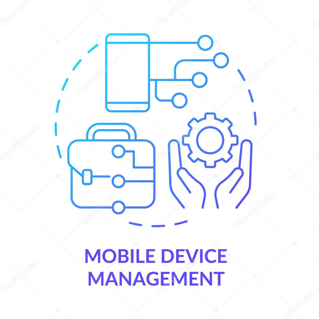 Mobile device management blue gradient concept icon. Computer services for business abstract idea thin line illustration. Isolated outline drawing. Roboto-Medium, Myriad Pro-Bold fonts used