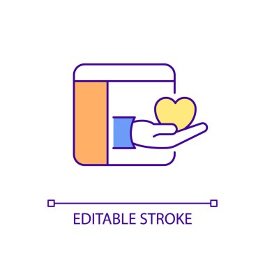 Çevrimiçi destek grubu RGB renk simgesi. Zihinsel sağlık sorunları olanlar için sanal fırsatlar. İzole vektör çizimi. Basit bir çizgi çizimi. Düzenlenebilir felç. Kullanılan Arial yazı tipi