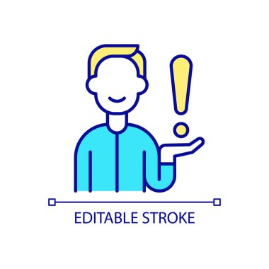 Danışman RGB renk simgesi. Bilgi sağlıyorum. Müşteri hizmetleri asistanı. Tavsiye mektubu veriyorum. İzole vektör çizimi. Basit bir çizgi çizimi. Düzenlenebilir felç. Kullanılan Arial yazı tipi