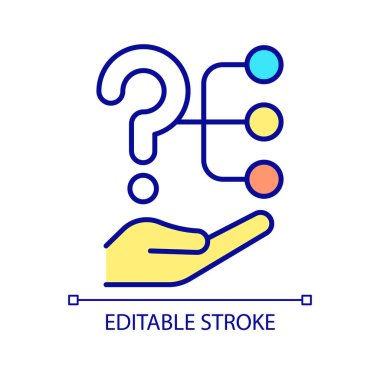 RGB renk simgesi sorularını cevaplıyorum. Açıkla ve çalış. Soru işareti. Sorunlara çözüm bulmak. İzole vektör çizimi. Basit bir çizgi çizimi. Düzenlenebilir felç. Kullanılan Arial yazı tipi