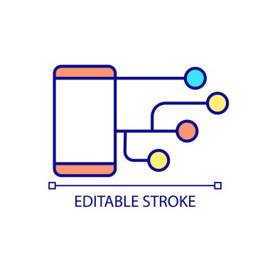 Akıllı telefon yazılımı RGB renk simgesi. Platform ve arayüz. Mobil işletim sistemi. Dijital program. İzole vektör çizimi. Basit bir çizgi çizimi. Düzenlenebilir felç. Kullanılan Arial yazı tipi