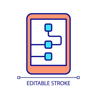 Tablet yazılımı RGB renk simgesi. Dokunmatik ekranlı taşınabilir bilgisayar. Elektronik cihaz. Program ve uygulama. İzole vektör çizimi. Basit bir çizgi çizimi. Düzenlenebilir felç. Kullanılan Arial yazı tipi