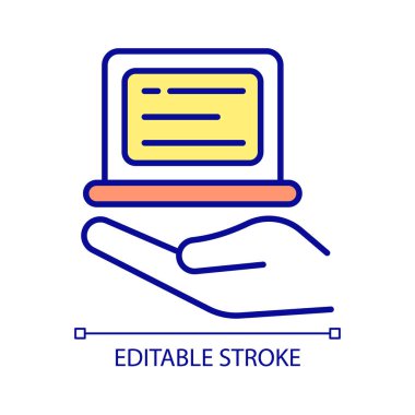 Bilgisayar servisi yardımı RGB renk simgesi. Cihazlar tamir ve sorun giderme. Teknik destek. İzole vektör çizimi. Basit bir çizgi çizimi. Düzenlenebilir felç. Kullanılan Arial yazı tipi