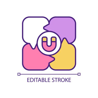 Forumlarda ve halk kurullarında RGB renk simgesi. Dijital pazarlama araçları. İş geliştirme. İzole vektör çizimi. Basit bir çizgi çizimi. Düzenlenebilir felç. Kullanılan Arial yazı tipi