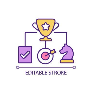 Reklam kampanyası stratejisi RGB renk simgesi. Dijital pazarlama sağlanıyor. İş geliştirme. İzole vektör çizimi. Basit bir çizgi çizimi. Düzenlenebilir felç. Kullanılan Arial yazı tipi