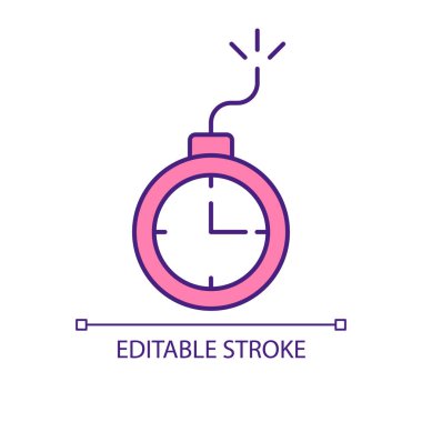 Zaman sınırlı teklif RGB renk simgesi. Bombayı saatle yakmak. Reklam aracı. Dijital pazarlama. İzole vektör çizimi. Basit bir çizgi çizimi. Düzenlenebilir felç. Kullanılan Arial yazı tipi