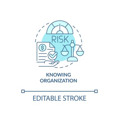 Knowing organization turquoise concept icon. Financial risk of company abstract idea thin line illustration. Isolated outline drawing. Editable stroke. Roboto-Medium, Myriad Pro-Bold fonts use