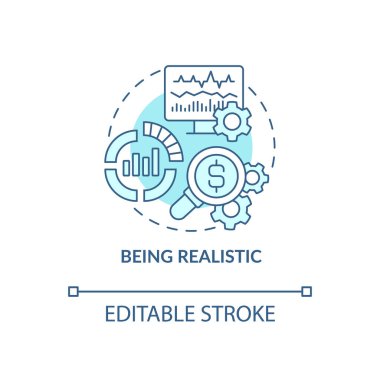 Being realistic turquoise concept icon. Company budgeting. Financial plan abstract idea thin line illustration. Isolated outline drawing. Editable stroke. Roboto-Medium, Myriad Pro-Bold fonts use