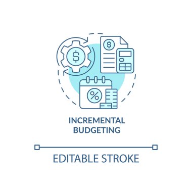 Incremental budgeting turquoise concept icon. Financial planning method abstract idea thin line illustration. Isolated outline drawing. Editable stroke. Roboto-Medium, Myriad Pro-Bold fonts use