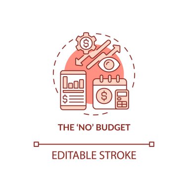 No budget red concept icon. Corporate financial planning approach abstract idea thin line illustration. Isolated outline drawing. Editable stroke. Roboto-Medium, Myriad Pro-Bold fonts use