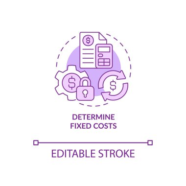 Determine fixed costs purple concept icon. Startup budgeting abstract idea thin line illustration. Isolated outline drawing. Editable stroke. Roboto-Medium, Myriad Pro-Bold fonts use