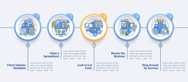Budgeting for small business circle infographic template. Data visualization with 5 steps. Process timeline info chart. Workflow layout with line icons. Lato-Bold, Regular fonts used