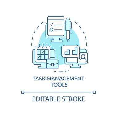 Task management tools turquoise concept icon. Creating to-do lists abstract idea thin line illustration. Isolated outline drawing. Editable stroke. Roboto-Medium, Myriad Pro-Bold fonts used