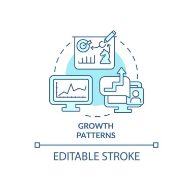 Growth patterns turquoise concept icon. Improving profitability abstract idea thin line illustration. Isolated outline drawing. Editable stroke. Roboto-Medium, Myriad Pro-Bold fonts used