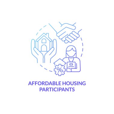 Affordable housing participants blue gradient concept icon. Realtor customers service abstract idea thin line illustration. Isolated outline drawing. Roboto-Medium, Myriad Pro-Bold fonts used