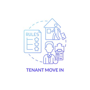 Tenant move in blue gradient concept icon. Operation with property management abstract idea thin line illustration. Isolated outline drawing. Roboto-Medium, Myriad Pro-Bold fonts used