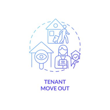 Tenant move out blue gradient concept icon. Real estate management operations abstract idea thin line illustration. Isolated outline drawing. Roboto-Medium, Myriad Pro-Bold fonts used