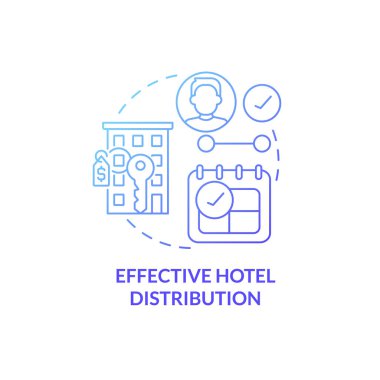 Effective hotel distribution blue gradient concept icon. Real estate management system abstract idea thin line illustration. Isolated outline drawing. Roboto-Medium, Myriad Pro-Bold fonts used