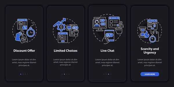 Landing Page Set Night Mode Onboarding Mobile App Screen Internet — ストックベクタ