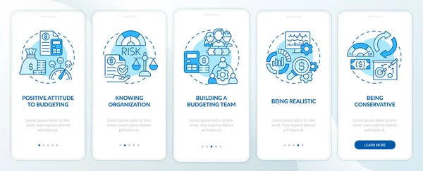 Budgeting Blue Onboarding Mobile App Screen Financial Plan Business Walkthrough — Stockový vektor