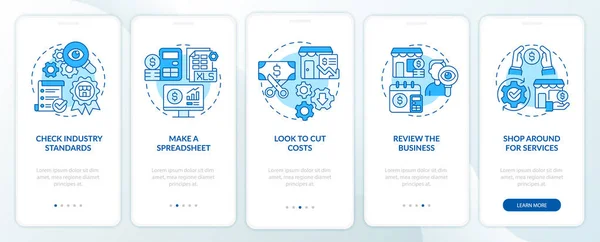 Budgeting Small Business Blue Onboarding Mobile App Screen Walkthrough Steps — стоковый вектор