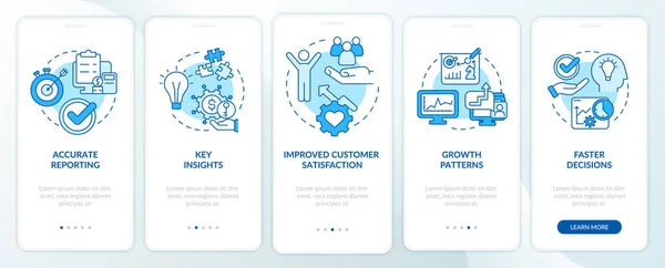 Business Tools Benefits Blue Onboarding Mobile App Screen Growth Pattern — Stockový vektor