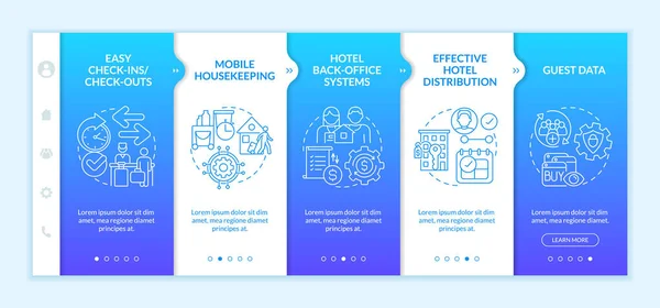 Property Management Systems Hotels Blue Gradient Onboarding Template Responsive Mobile — Wektor stockowy