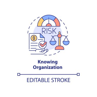 Knowing organization concept icon. Financial risk of company abstract idea thin line illustration. Isolated outline drawing. Editable stroke. Roboto-Medium, Myriad Pro-Bold fonts use