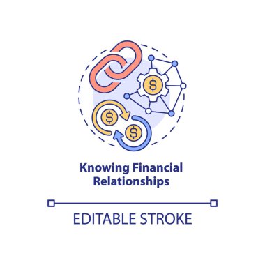 Knowing financial relationships concept icon. Budget items dependency abstract idea thin line illustration. Isolated outline drawing. Editable stroke. Roboto-Medium, Myriad Pro-Bold fonts use