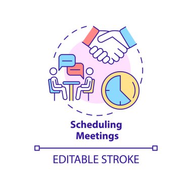 Scheduling meetings concept icon. Business software abstract idea thin line illustration. Appointment scheduler. Isolated outline drawing. Editable stroke. Roboto-Medium, Myriad Pro-Bold fonts used