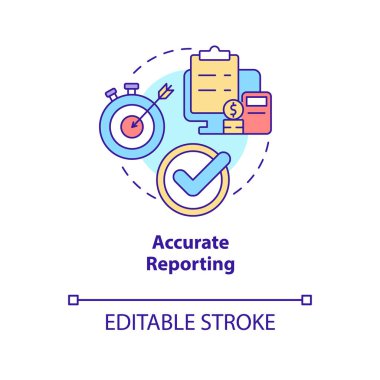 Accurate reporting concept icon. Business tool advantage abstract idea thin line illustration. Right data. Isolated outline drawing. Editable stroke. Roboto-Medium, Myriad Pro-Bold fonts used