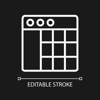 Data mining statistics white linear pixel perfect icon for dark theme. Thin line customizable illustration. Isolated vector contour symbol for night mode. Editable stroke. Arial font used