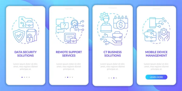 Corporate Computer Services Blue Gradient Onboarding Mobile App Screen Walkthrough — Stockový vektor