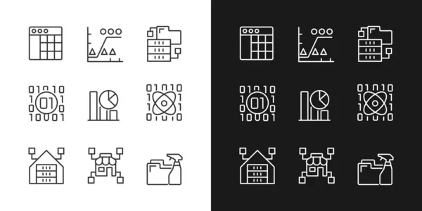 Data Mining Industry Linear Pixel Perfect Icons Set Dark Light — Wektor stockowy