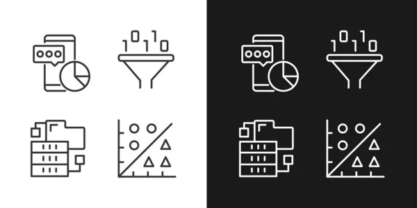 Data Mining Tools Linear Pixel Perfect Icons Set Dark Light — Stock Vector