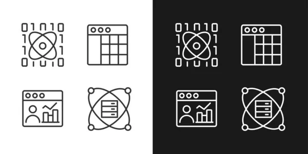 Science Data Mining Linear Pixel Perfect Icons Set Dark Light — Wektor stockowy