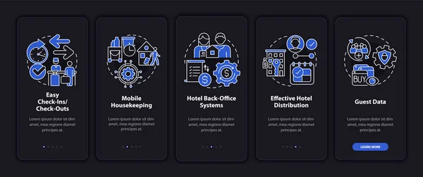 Property Management Systems Night Mode Onboarding Mobile App Screen Tech — Stockvector