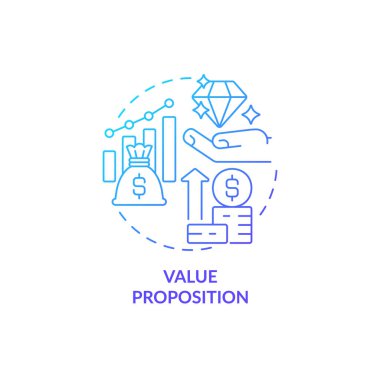 Value proposition blue gradient concept icon. Financial plan. Company budgeting method abstract idea thin line illustration. Isolated outline drawing. Roboto-Medium, Myriad Pro-Bold fonts use