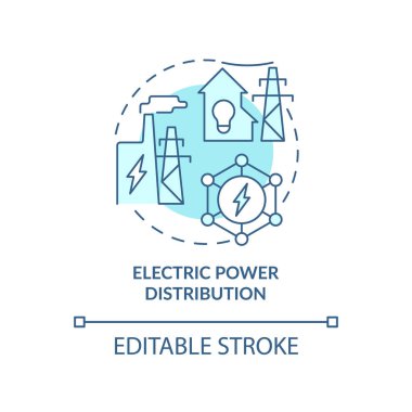 Electric power distribution turquoise concept icon. Smart grid productivity abstract idea thin line illustration. Isolated outline drawing. Editable stroke. Roboto-Medium, Myriad Pro-Bold fonts used
