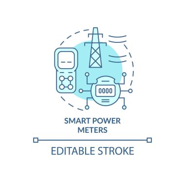 Smart power meters turquoise concept icon. Intelligent grid system abstract idea thin line illustration. Isolated outline drawing. Editable stroke. Roboto-Medium, Myriad Pro-Bold fonts used