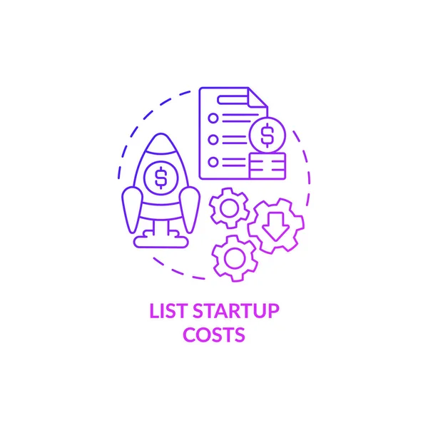 List Startup Costs Purple Gradient Concept Icon Expenditures Startup Budgeting — Stock Vector