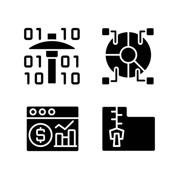 Financial Data Mining Black Glyph Icons Set White Space Processing — Stock Vector