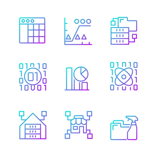 Data Mining Industry Gradient Linear Vector Icons Set Knowledge Discovering — стоковый вектор