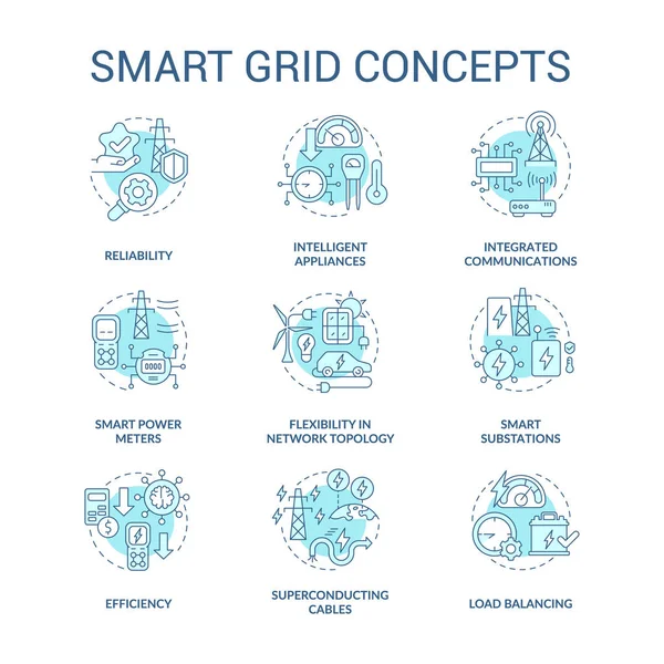 Smart Grid Turquoise Concept Icons Set Electric Engineering Intelligent Power — Stockvector