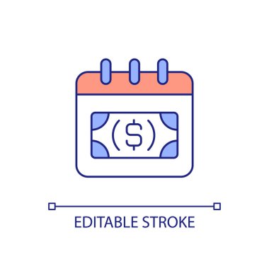Monthly revenue RGB color icon. Planning income. Regular earnings. Fund management. Budgeting. Isolated vector illustration. Simple filled line drawing. Editable stroke. Arial font used