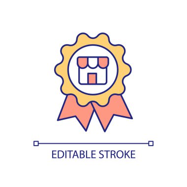 Best shop award RGB color icon. Top quality shopping. Winner badge. Success mark. Trophy and prize. Isolated vector illustration. Simple filled line drawing. Editable stroke. Arial font used